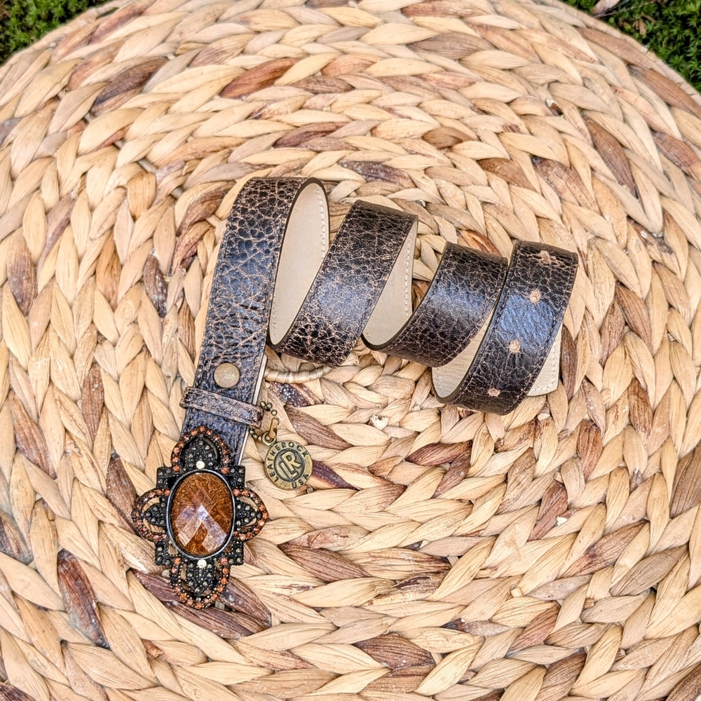 Leatherock Textured Brown Belt with Ornate Buckle